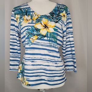 Draper's & Damon's Palm Paradise 3/4 Sleeve Top